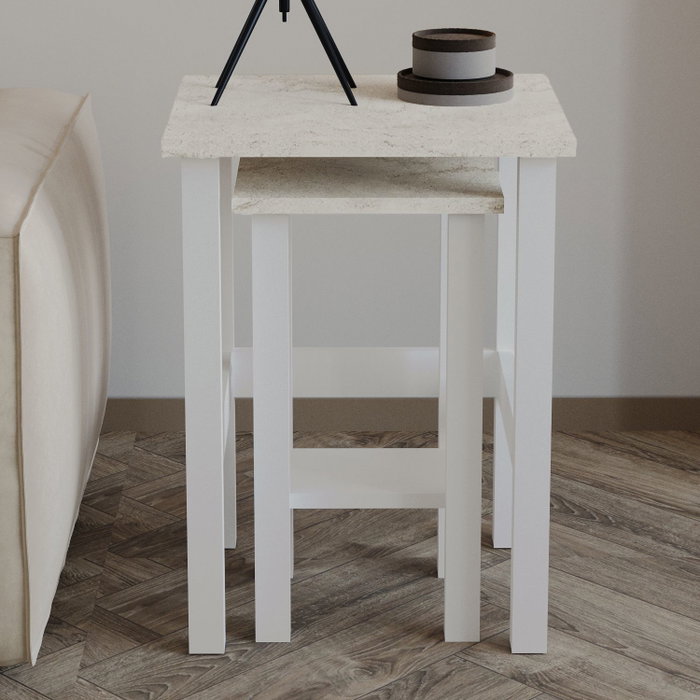 Hanah Home Gina 2 Juego de Mesas Auxiliares Blanco y Travertino Hanah Home Gina 2 Juego de Mesas Auxiliares Blanco y Travertino